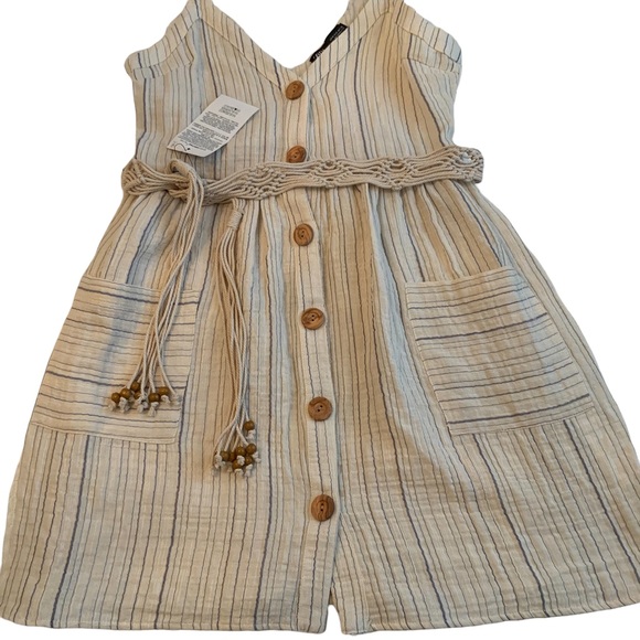 Zara Macrame Belted Striped Dress Cotton Size XS - Picture 9 of 9